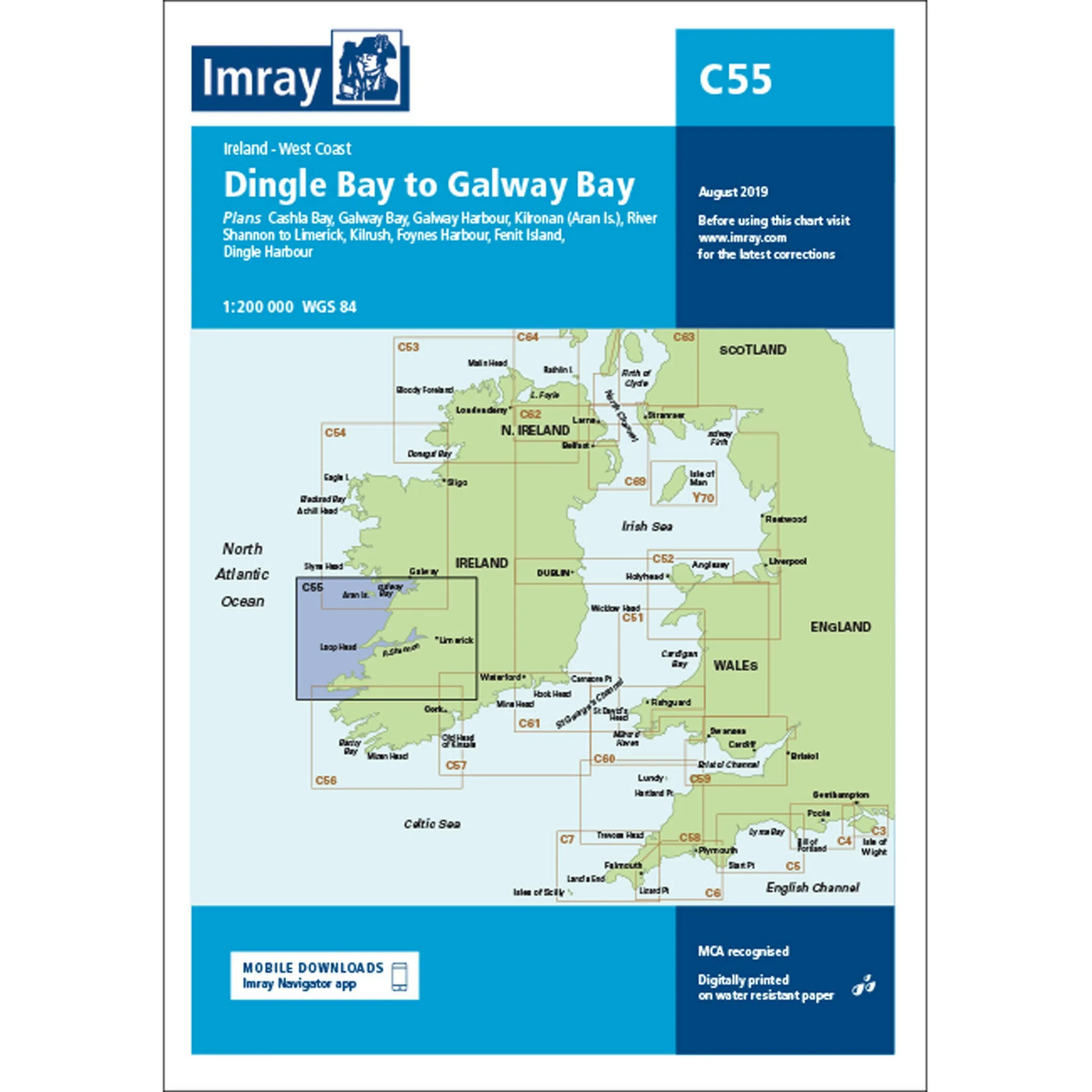 Imray Chart C55 Dingle Bay to Galway Bay Scale 1:200 000 (March 2021)