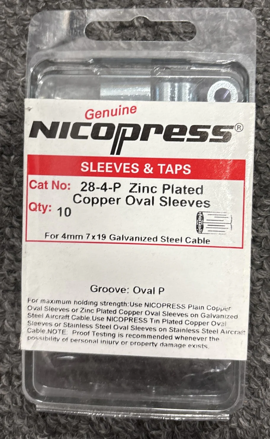 Nicopress Zinc Plated Copper Oval Sleeve for 5/32 Inch, 4mm (Pack of 10)